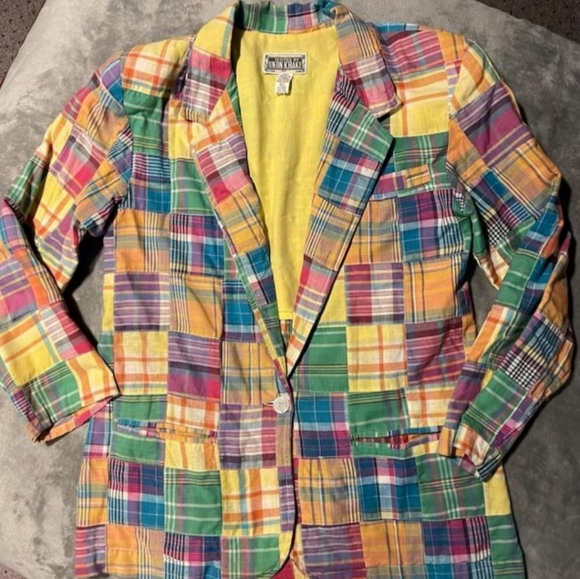 Vintage patchwork jacket, women's size large with shoulder pads. - Picture 2 of 10